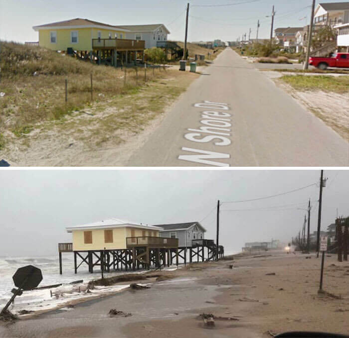 26. Before And After Comparison Pictures of A Street In Surf City, NC After Florence